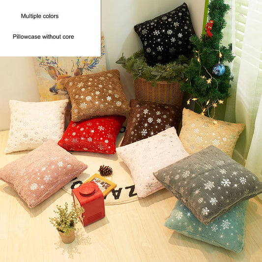 Christmas Snowflake Plush Hot Silver Sofa Pillowcase (excluding core) Home Pillow Cover