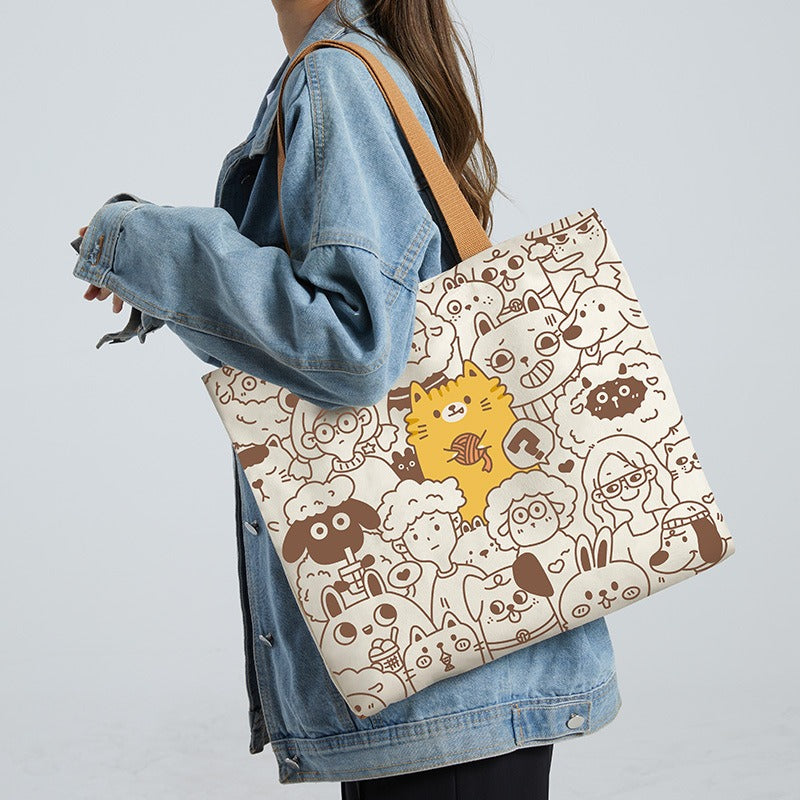 Canvas Bag Women's Large Capacity Handbag Original Bag College Student Shoulder Bag