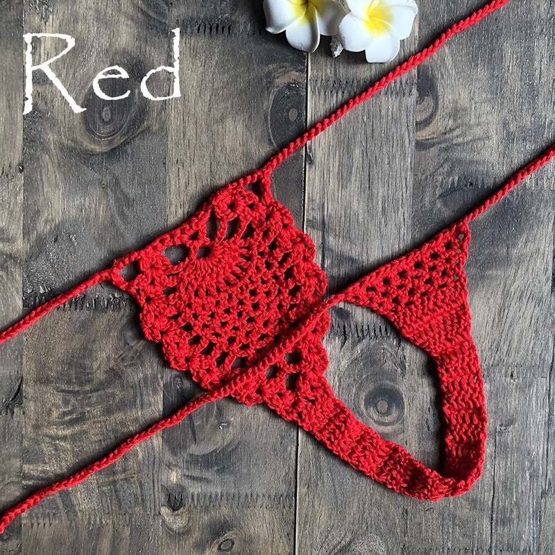 European and American fashion modern retro style Instagram beach handmade woven flower bud fun hollow out shorts