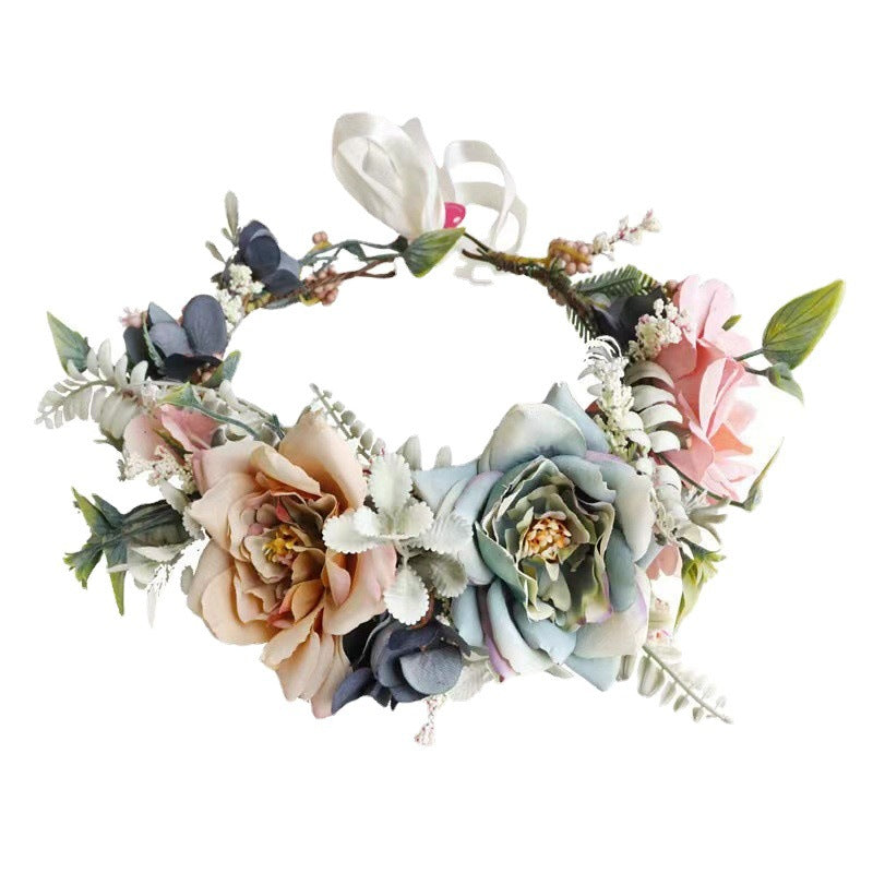 Korean garland headdress fresh big Peony corolla walk show dance headdress holiday pastoral props hair band