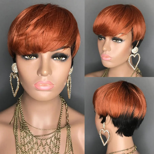 AIWEISE Pixie Cut Wig Human Hair Short Wigs Human Hair Short Human Hair Wigs for Black Women Pixie Wigs with Bangs Glueless Short Wigs Color T1B/350