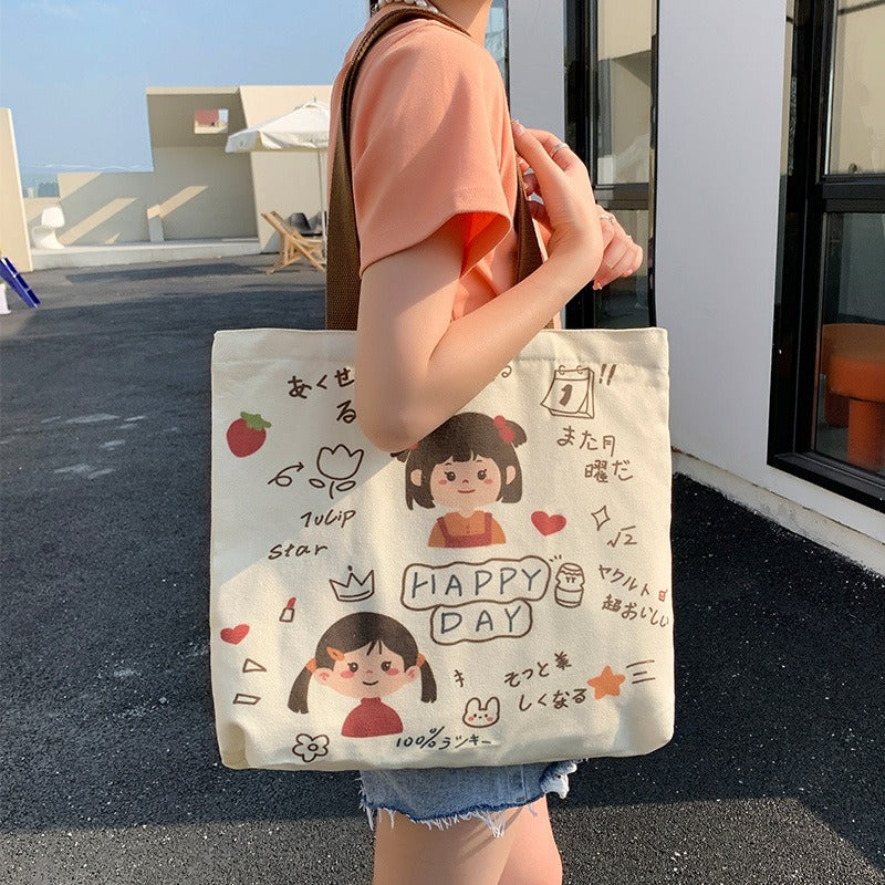 Canvas Bag Women's Large Capacity Handbag Original Bag College Student Shoulder Bag