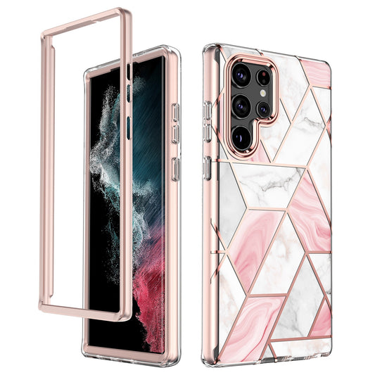 Suitable for Samsung S23 series TPU and PC two in one anti drop phone case S22 Ultra electroplated pink marble