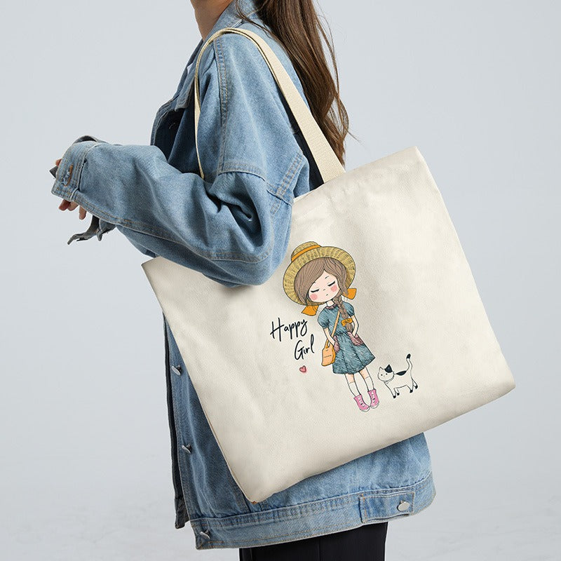 Canvas Bag Women's Large Capacity Handbag Original Bag College Student Shoulder Bag