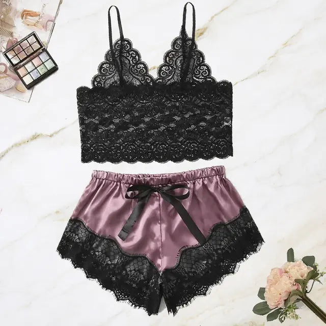 Lace Dot Print Pajama Set