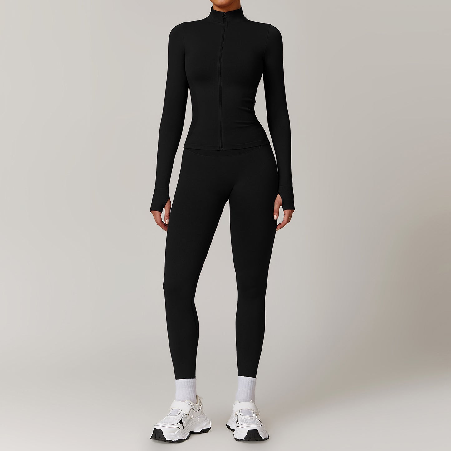 Stand up collar zipper yoga suit jacket windproof slim fit warm top sports running set