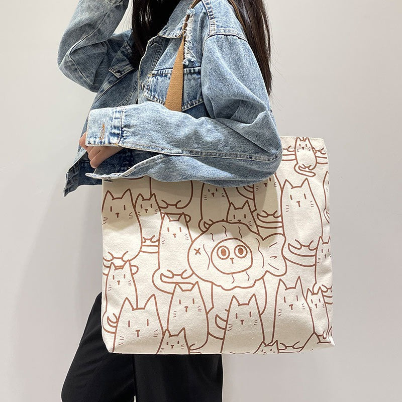 Canvas Bag Women's Large Capacity Handbag Original Bag College Student Shoulder Bag