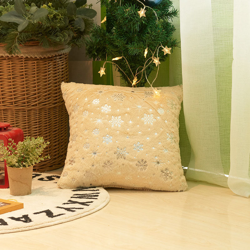Christmas Snowflake Plush Hot Silver Sofa Pillowcase (excluding core) Home Pillow Cover