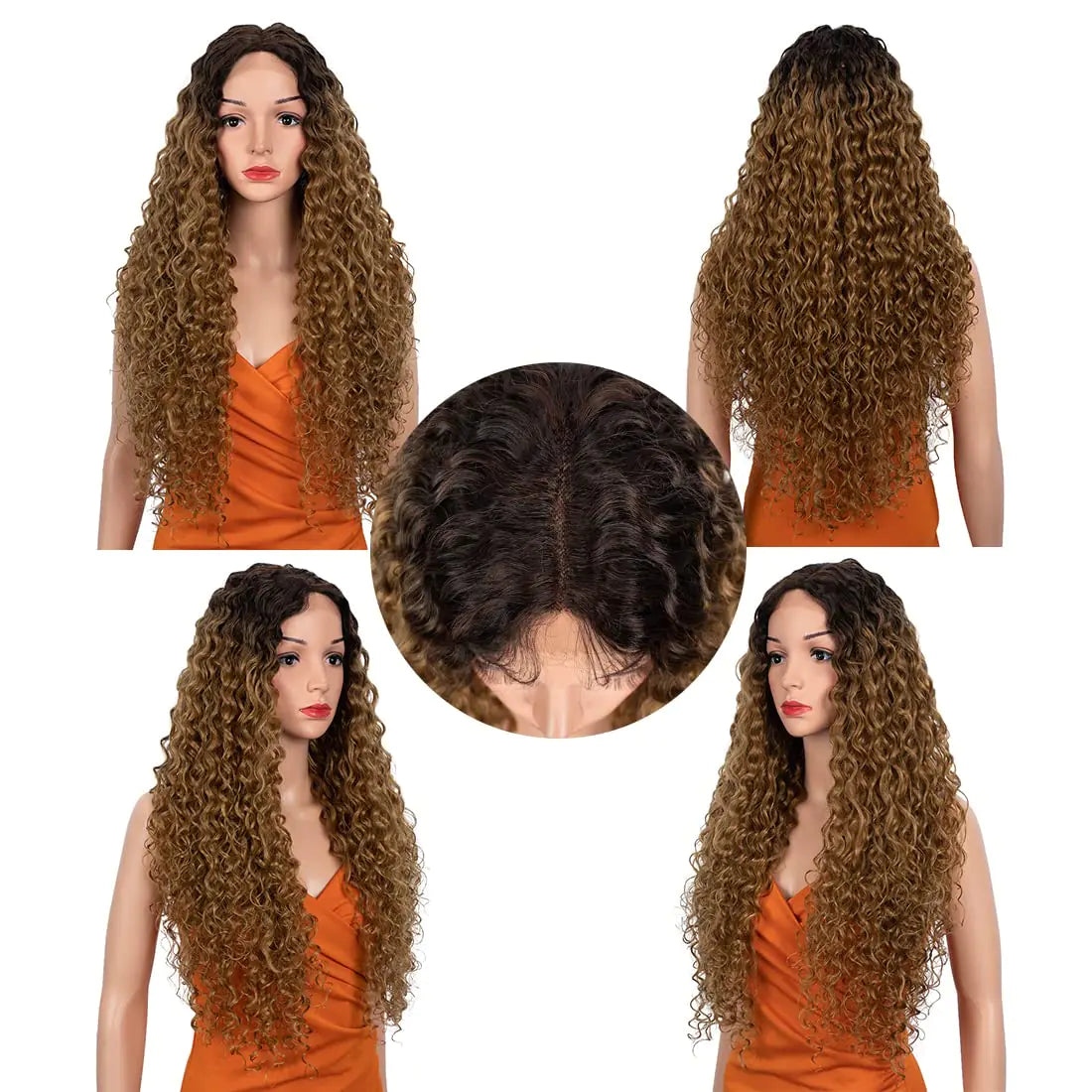 NOBLE STAR Long Curly Lace Front Wigs 30 Inches Middle Part HD Lace Front Wigs with Baby Hair Super Soft Bio Hair Synthetic Wigs for Women 130% Density (Ombre Brown)