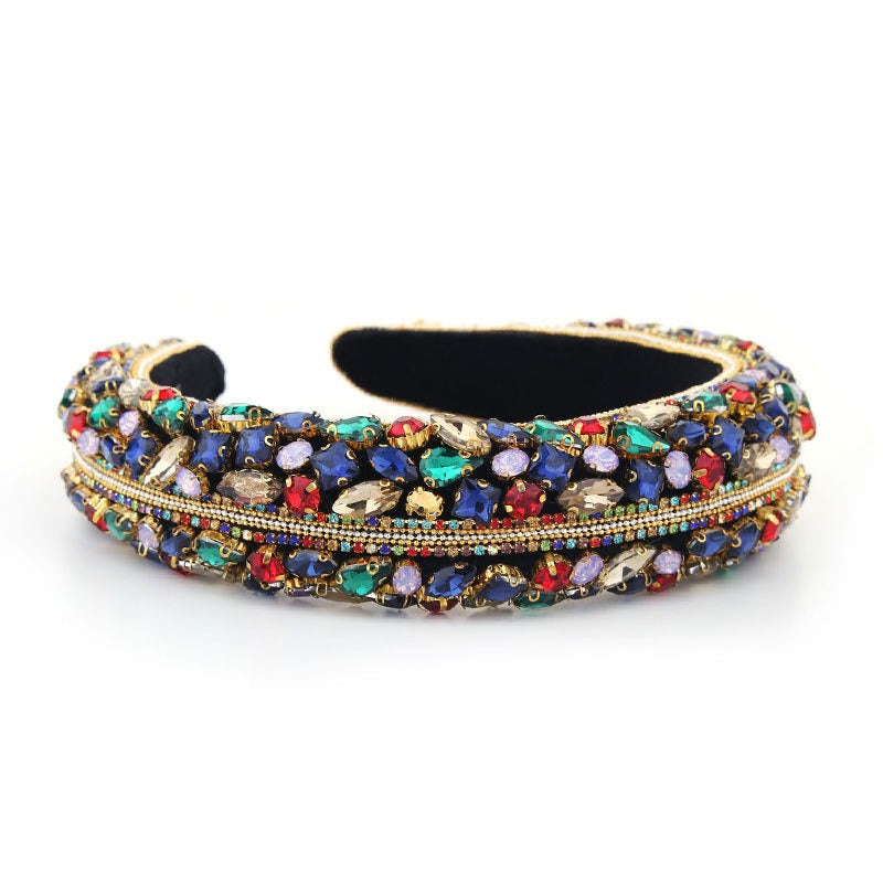 Baroque retro exaggerated colored glass diamond hair hoop women's flannel wide edge hair accessories