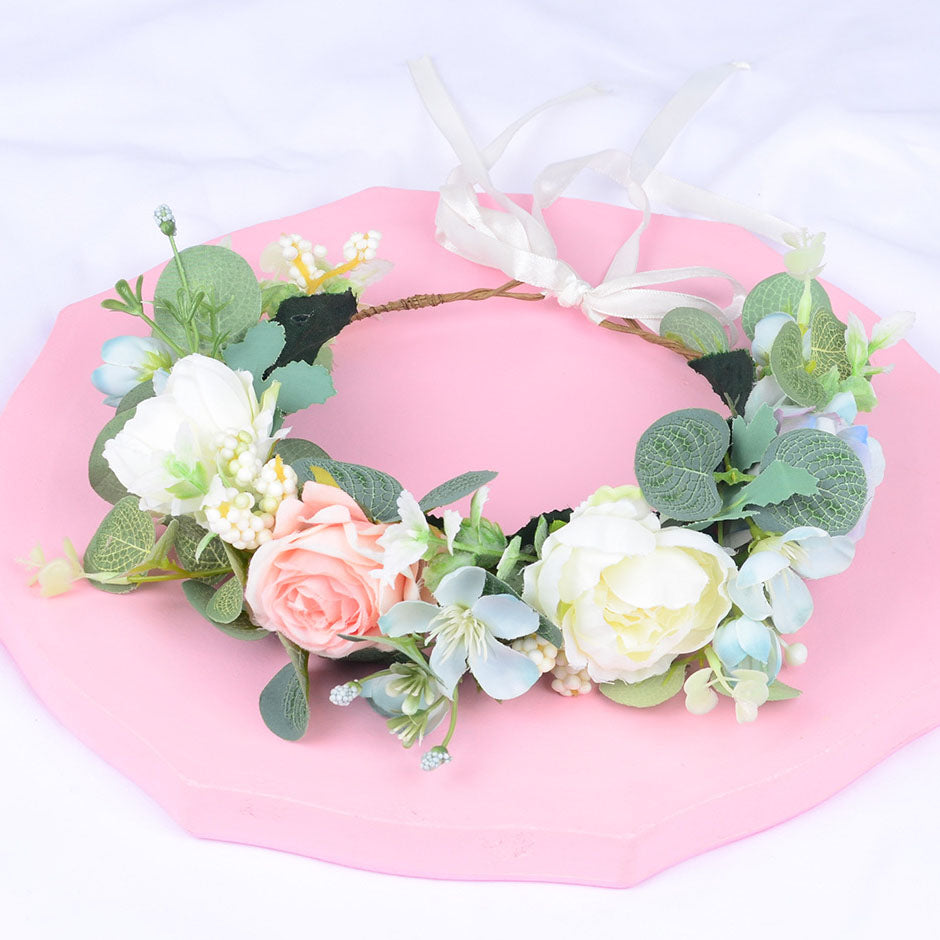 Forest style headband simulation, starry sky, eucalyptus flower wreath, bride's wedding dress, photography, headpiece, headband