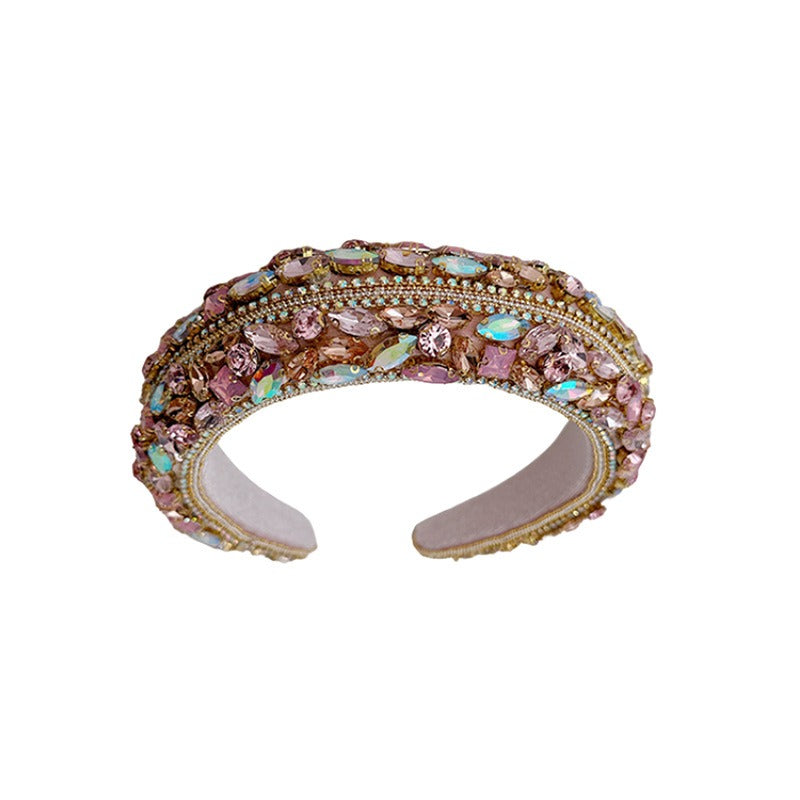 Baroque retro exaggerated colored glass diamond hair hoop women's flannel wide edge hair accessories