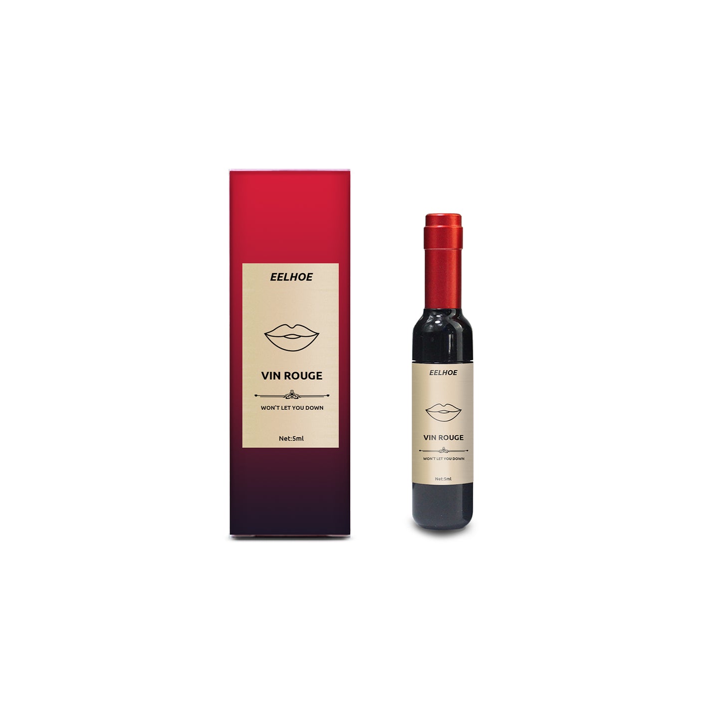 Vin Rouge Lip Tint, Non-Stick Cup Color Development Portable Waterproof Non-Fading Moisturizing Red Wine Bottle Lip Glaze