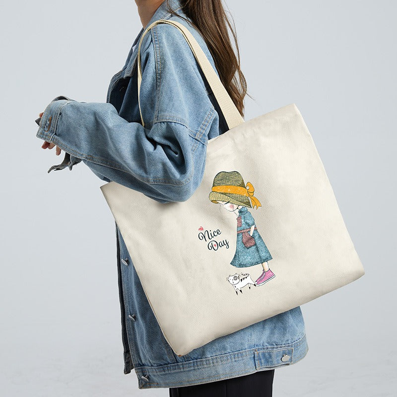Canvas Bag Women's Large Capacity Handbag Original Bag College Student Shoulder Bag