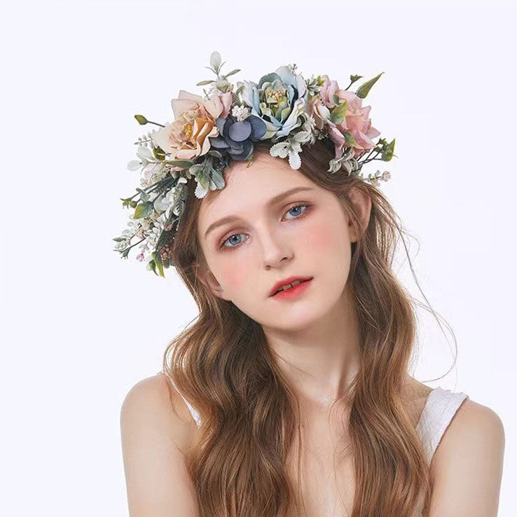 Korean garland headdress fresh big Peony corolla walk show dance headdress holiday pastoral props hair band