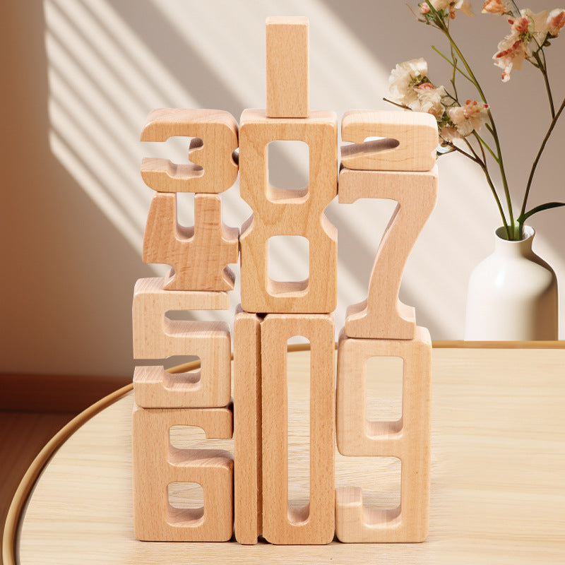 Children's Montessori early education teaching aids, large particle beech wood digital building blocks, kindergarten enlightenment assembly, stacking and height toys