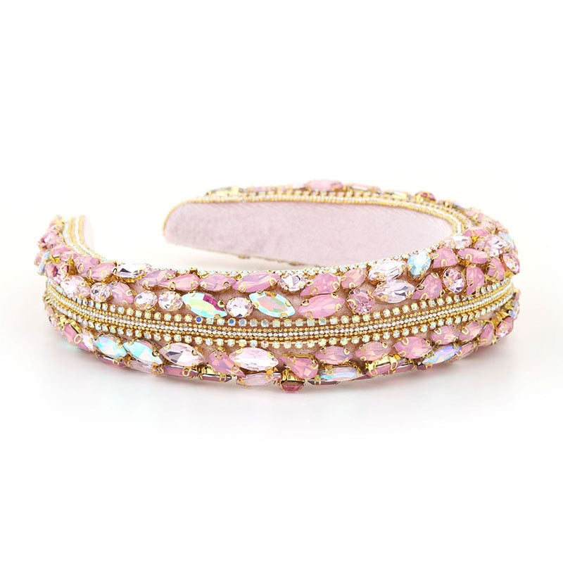 Baroque retro exaggerated colored glass diamond hair hoop women's flannel wide edge hair accessories