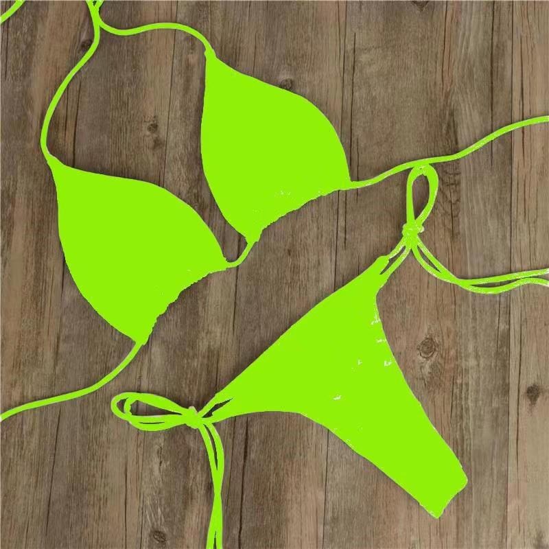 New European and American Bikini Swimsuit Solid Color Foreign Trade Three Point Sexy Swimsuit Women's Split Adjustable Lacing