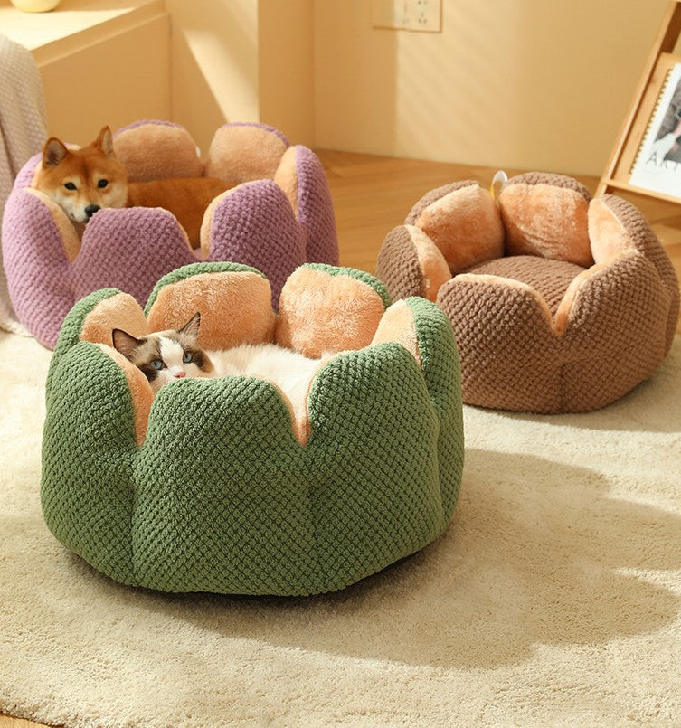 Pet Nest Cactus Petal Shaped Nest Large Space Soft And Warm Sleeping Cat And Dog Nest Mat