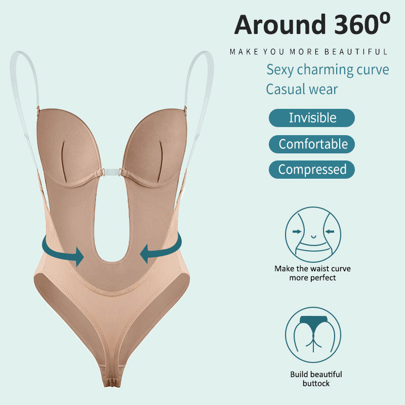 Bodysuit Deep V Backless Abdominal Corset Invisible Straps Bra Body Dress Evening Dress Shapewear
