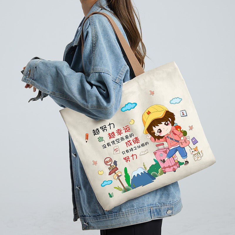 Canvas Bag Women's Large Capacity Handbag Original Bag College Student Shoulder Bag