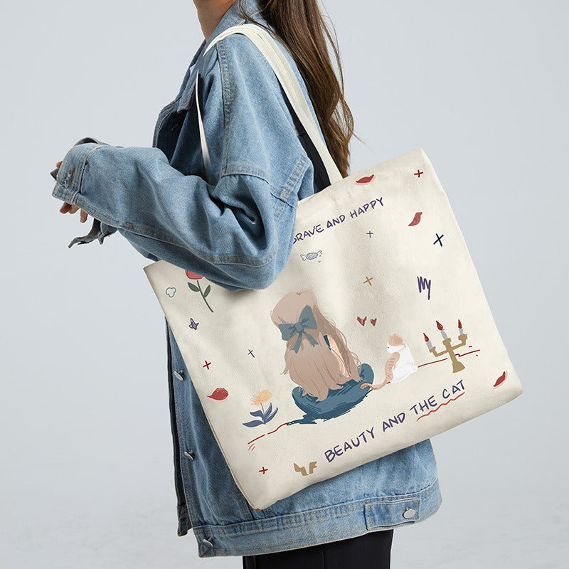 Canvas Bag Women's Large Capacity Handbag Original Bag College Student Shoulder Bag