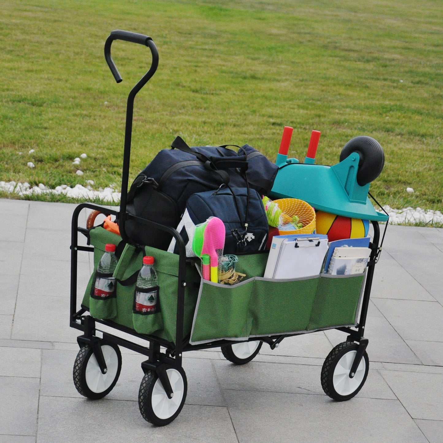 Folding Wagon Garden Shopping Beach Cart (Green)