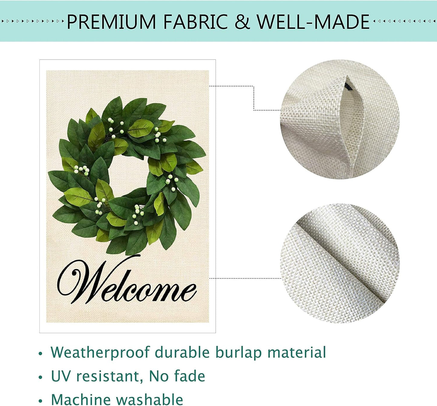 Spring Summer Welcome Wreath Garden Flag Magnolia Leaves Small Yard Flag Vertical Double Sided Burlap Farmhouse Seasonal