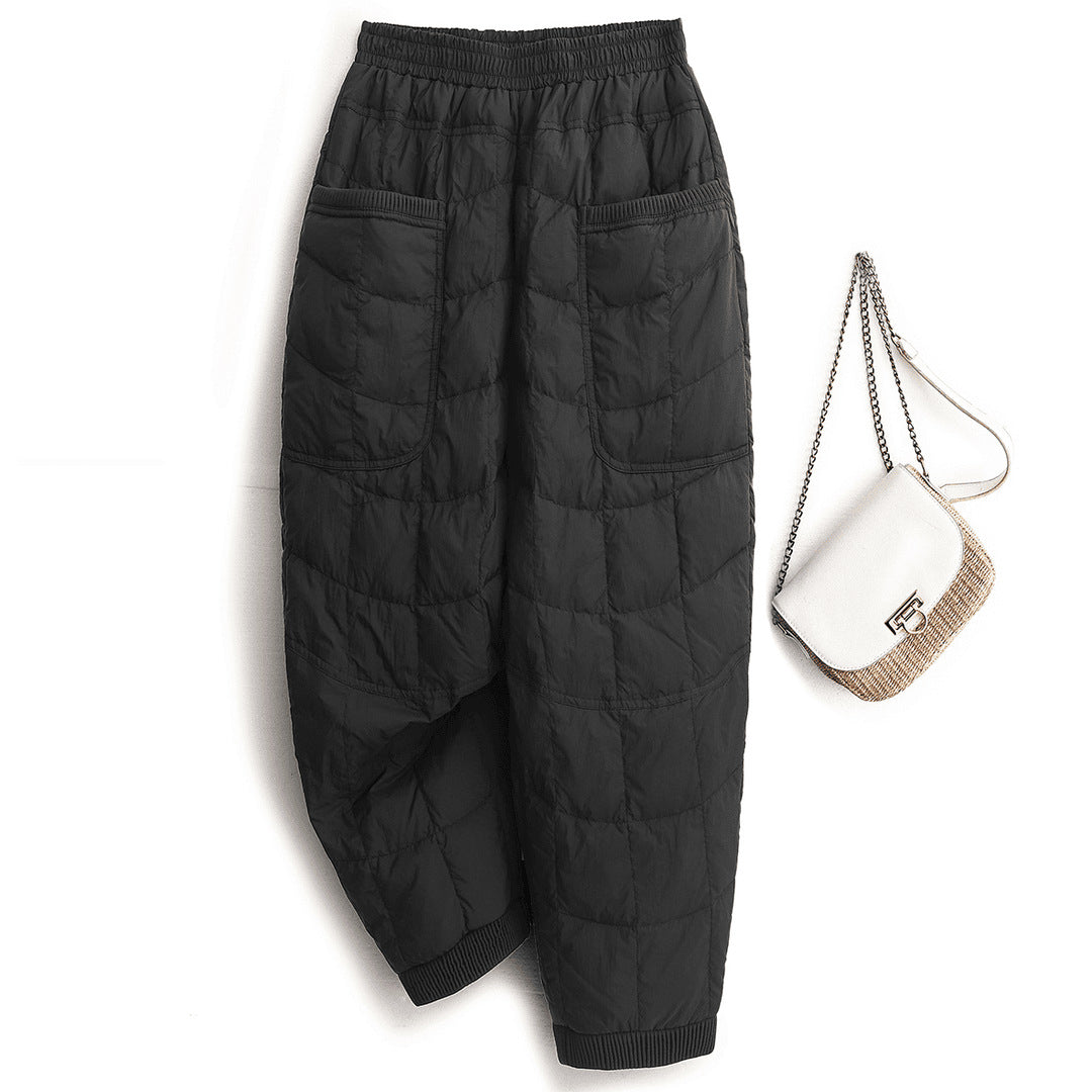 Fashionable loose elastic waist down cotton casual pants thick and warm down pants