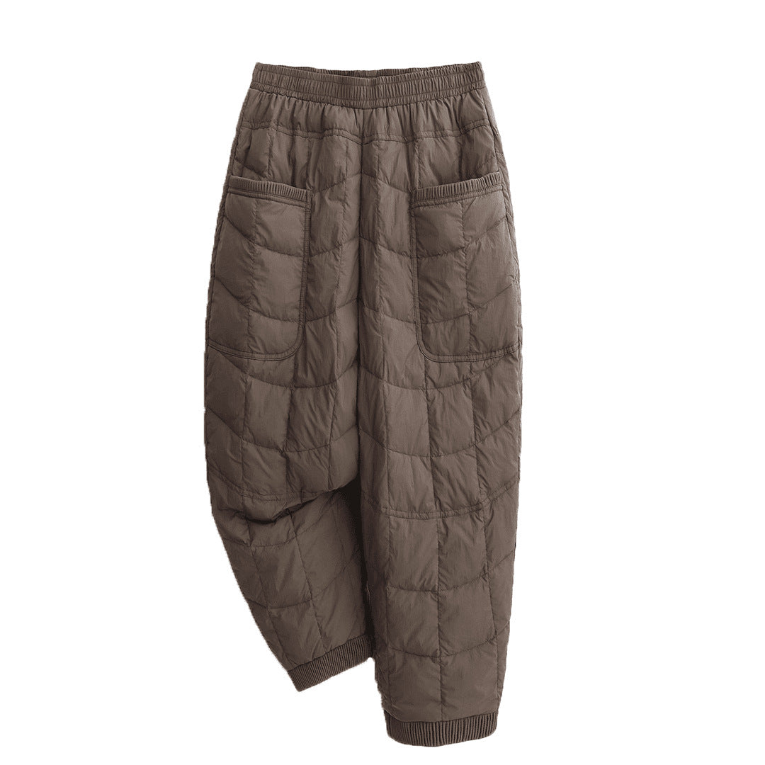 Fashionable loose elastic waist down cotton casual pants thick and warm down pants
