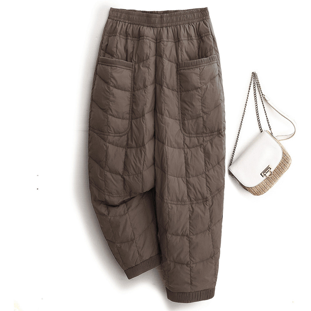 Fashionable loose elastic waist down cotton casual pants thick and warm down pants