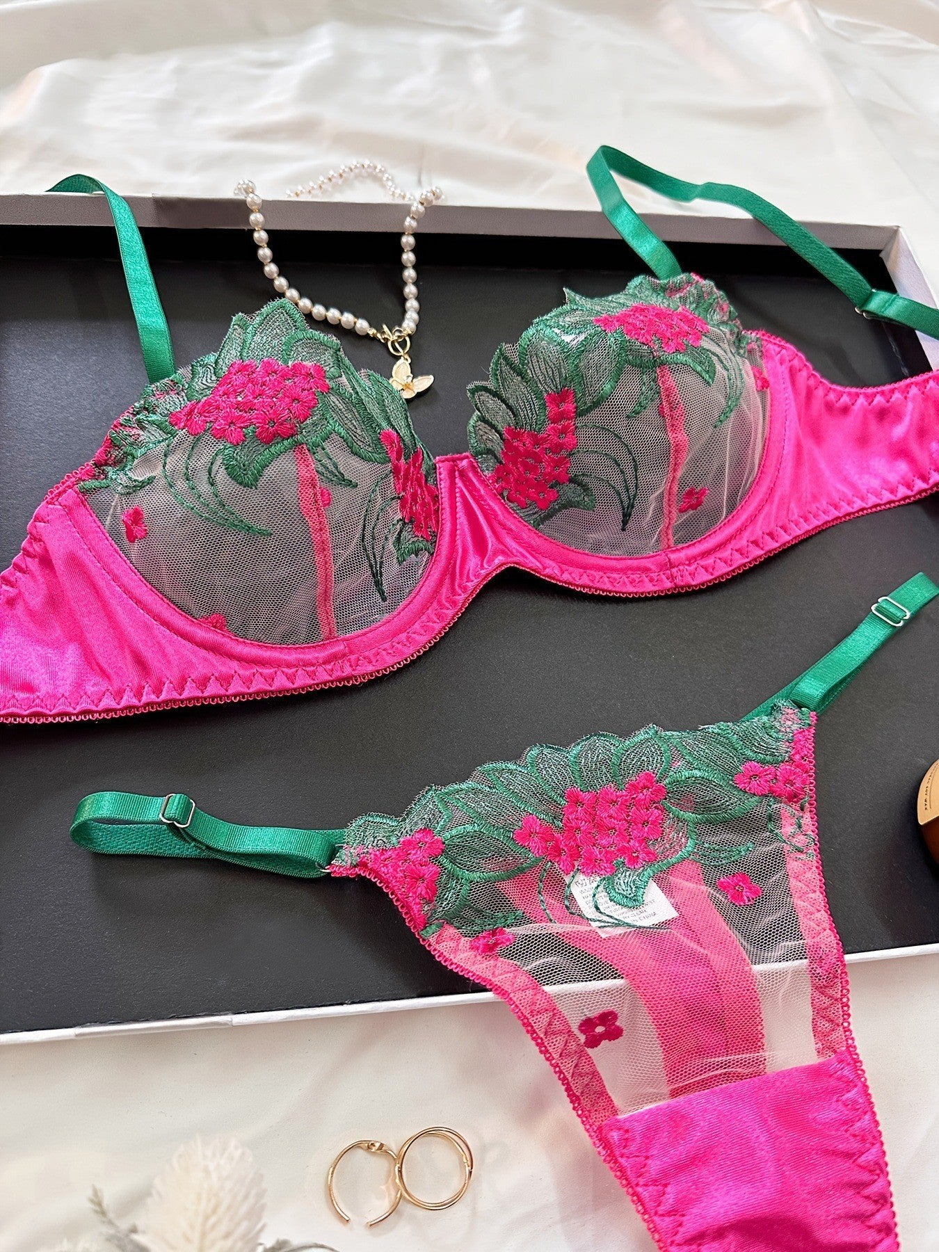 Underwear three-point sexy mesh embroidery perspective fun lingerie set women's T-pants temptation