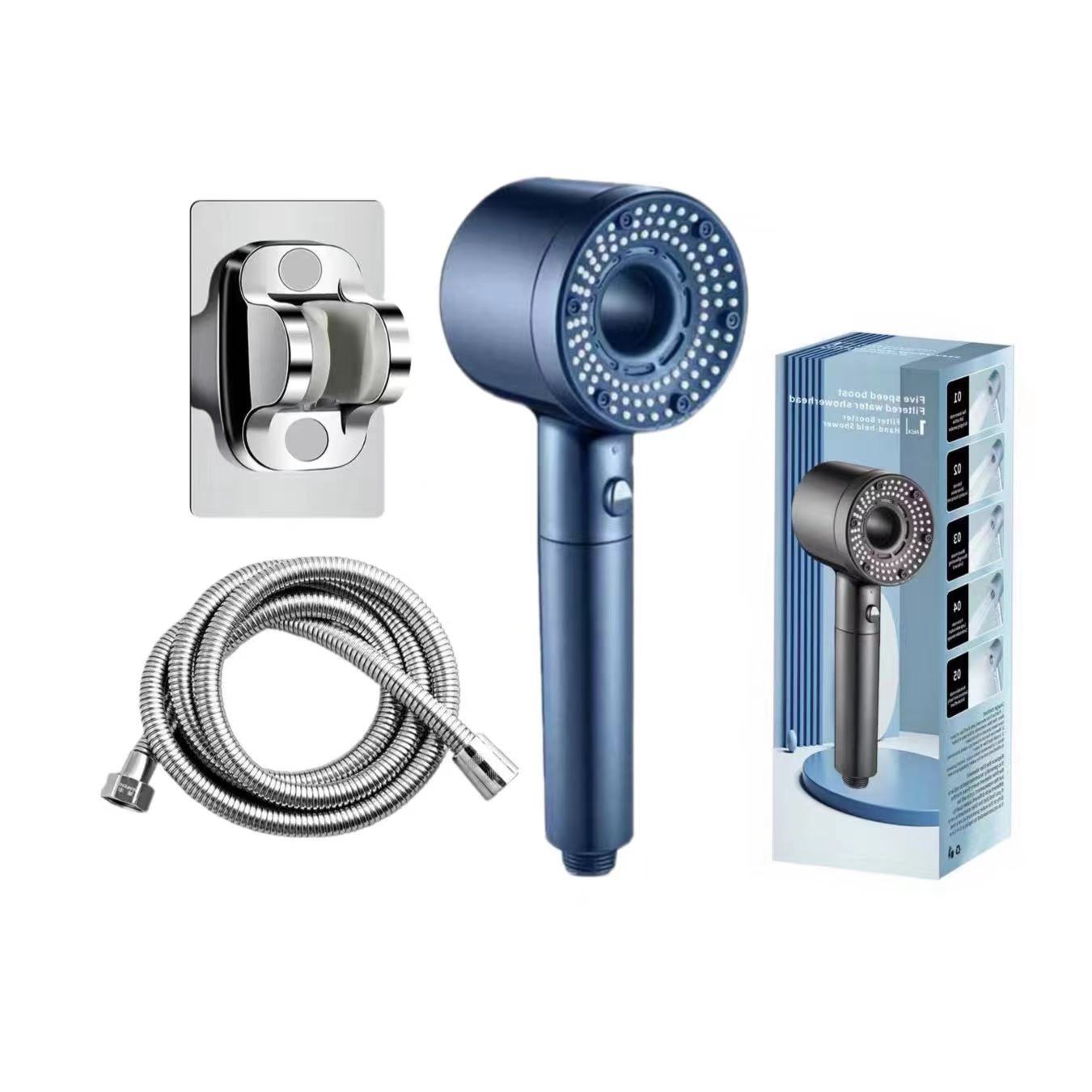 Hollow out household super pressurized showerhead bathroom water heater turbo large water outlet five level filter showerhead