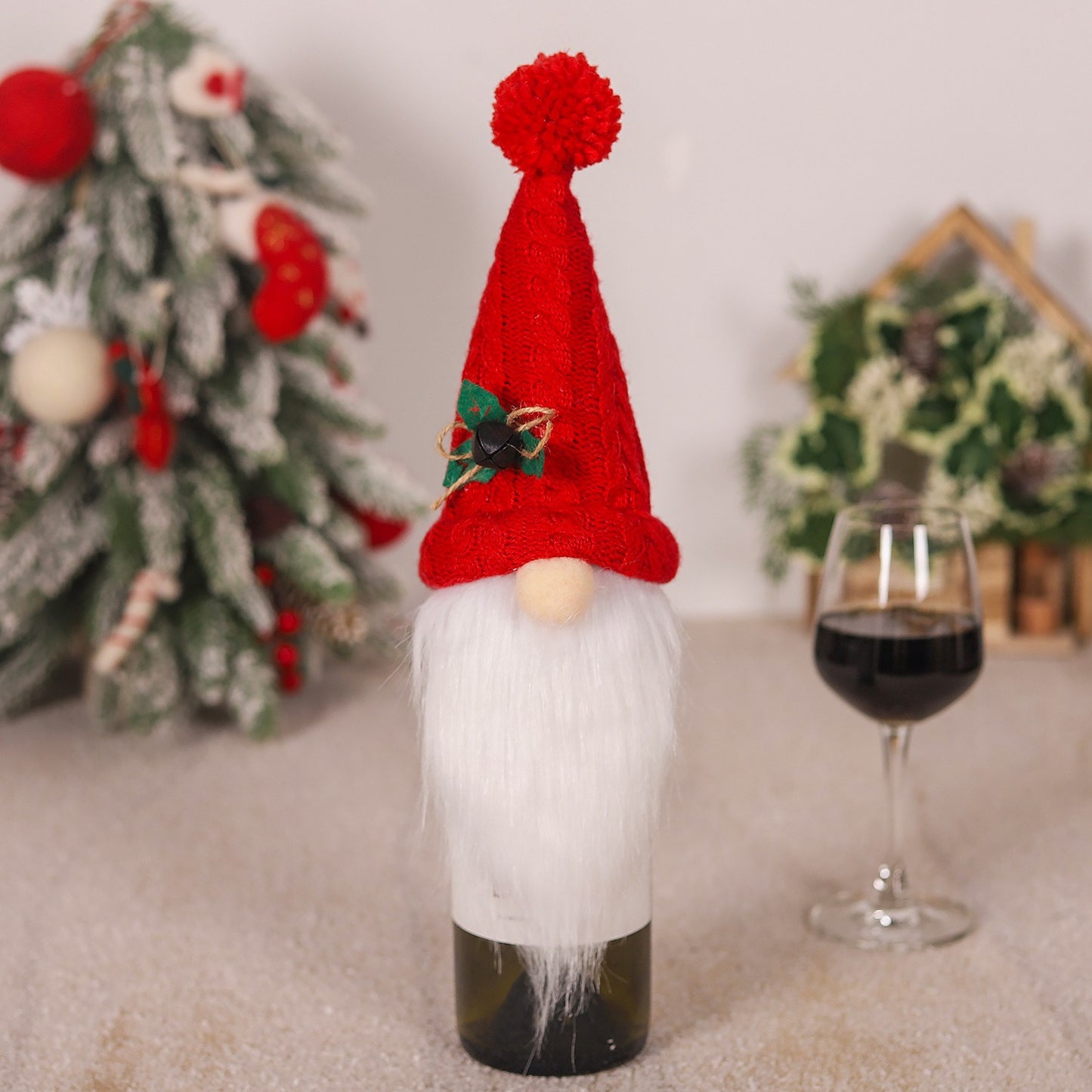 Christmas Decoration Red Wine Bag Red Wine Bottle Forester Faceless Doll Knitted Hat Striped Wine Bottle Cover