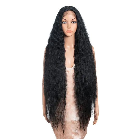 Style Icon 41" Lace Front Wigs Long Wavy Synthetic Wigs with Baby Hair Half Hand Tied 130% Density Wigs (41" 1# JET BLACK)