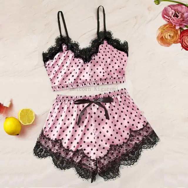 Lace Dot Print Pajama Set