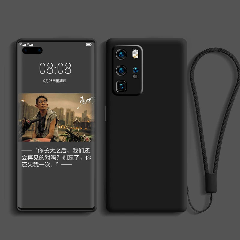 Liquid Silicone Case For Huawei  P40 P30 P20 Lite Pro Full protector Camera Case For Huawei Mate 20 30 Lite Pro Cover with Strap.