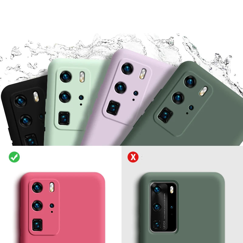 Liquid Silicone Case For Huawei  P40 P30 P20 Lite Pro Full protector Camera Case For Huawei Mate 20 30 Lite Pro Cover with Strap.