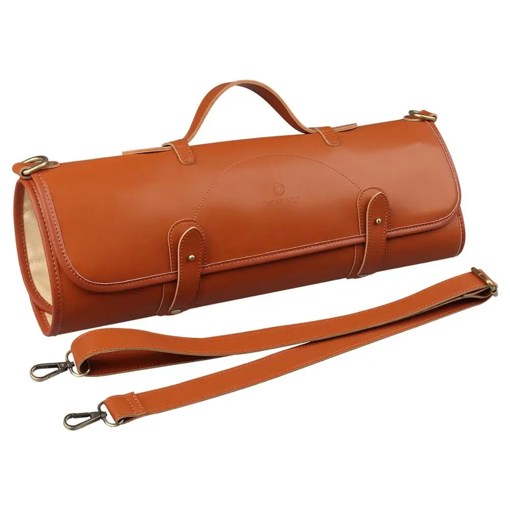 WESSLECO Kitchen Chef Knife Bag Roll Bag Synthetic Leather Knife Carrying Storage Case with 10 Pockets