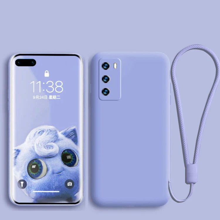 Liquid Silicone Case For Huawei  P40 P30 P20 Lite Pro Full protector Camera Case For Huawei Mate 20 30 Lite Pro Cover with Strap.