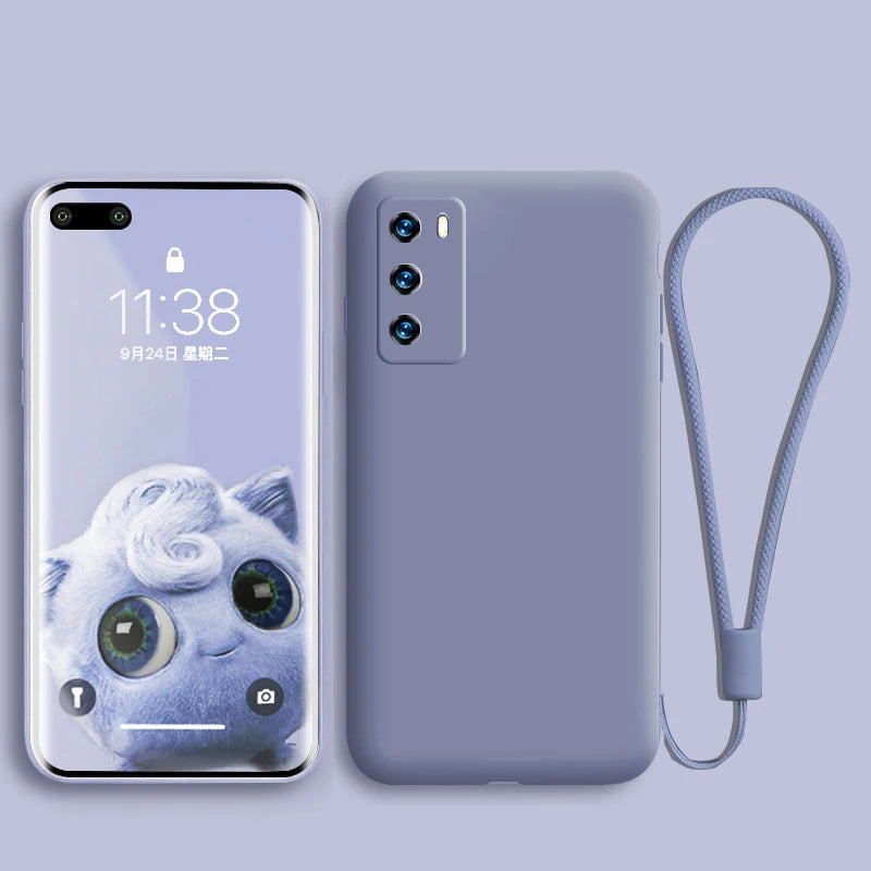 Liquid Silicone Case For Huawei  P40 P30 P20 Lite Pro Full protector Camera Case For Huawei Mate 20 30 Lite Pro Cover with Strap.
