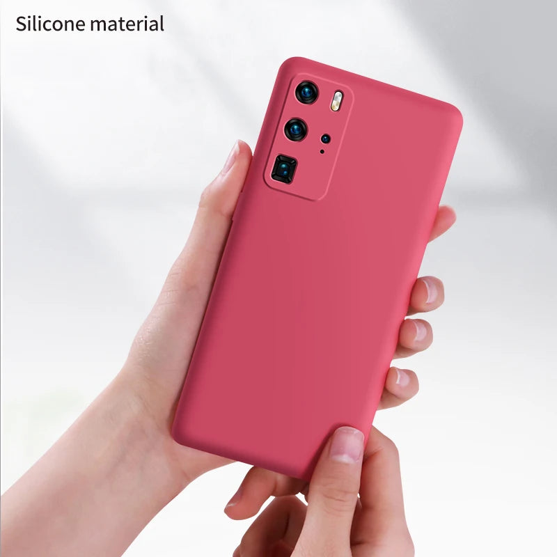 Liquid Silicone Case For Huawei  P40 P30 P20 Lite Pro Full protector Camera Case For Huawei Mate 20 30 Lite Pro Cover with Strap.
