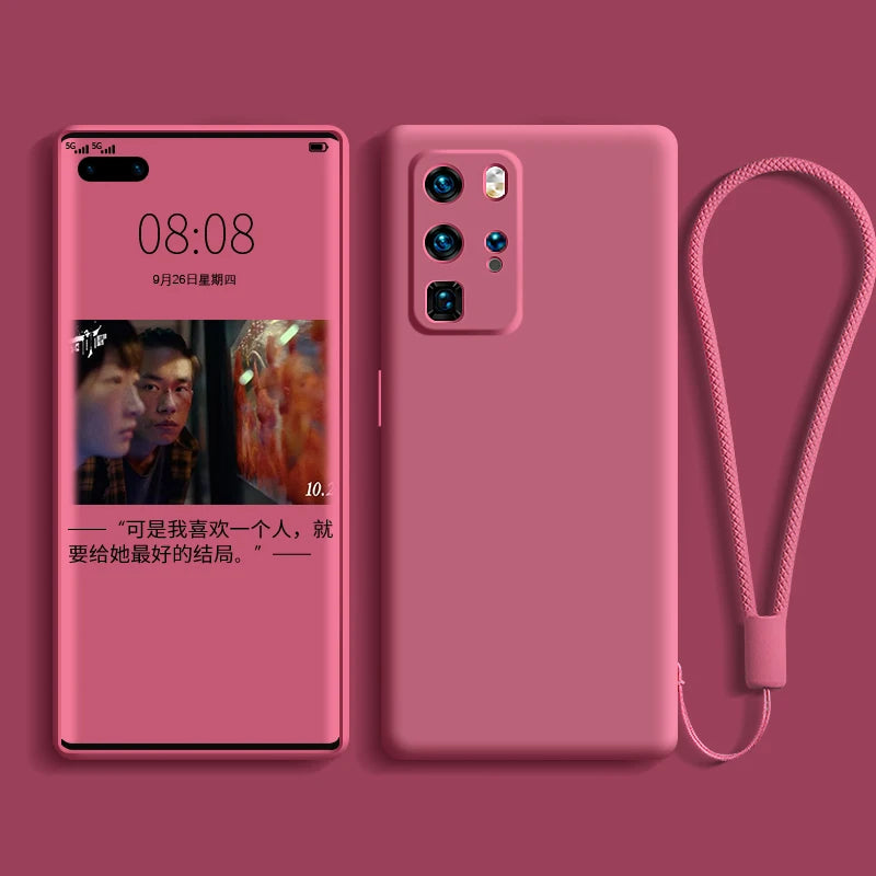 Liquid Silicone Case For Huawei  P40 P30 P20 Lite Pro Full protector Camera Case For Huawei Mate 20 30 Lite Pro Cover with Strap.