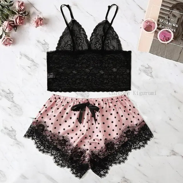 Lace Dot Print Pajama Set