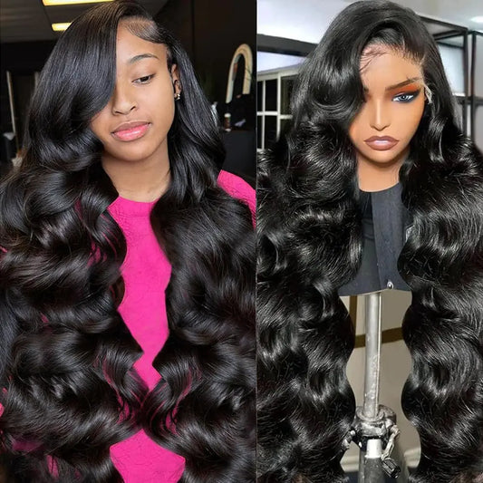 LADYWOW Body Wave Lace Front Wigs Human Hair 13x4 Lace Frontal Wigs for Black Women Body Wave Lace Front Wigs Human Hair 200% Density Glueless Wigs for Black Women Natural Black 30 Inch