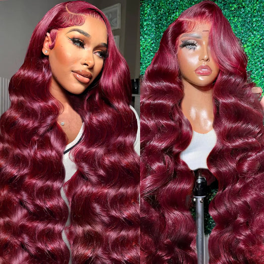 Lukymart 24 Inch 99j Burgundy Lace Front Wigs Human Hair 13x6 HD Transparent Body Wave Lace Front Wigs Human Hair Pre Plucked Glueless Lace Front Wigs Human Hair Wigs for Women 180 Density