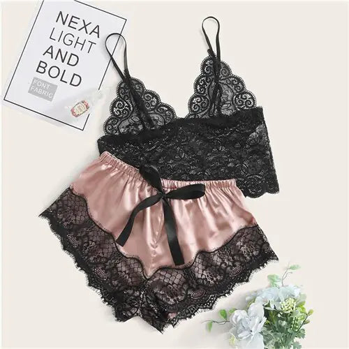 Lace Dot Print Pajama Set