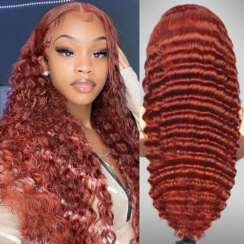 Sathen Reddish Brown Lace Front Wigs Human Hair 13x6 Deep Wave Lace Front Wigs Human Hair for Women 20Inch 200% Density Reddish Brown Human Hair Wigs Pre Plucked With Baby Hair