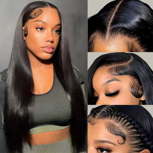 Straight Lace Front Wigs Human Hair 180% Density 13x4 HD Lace Front Wigs for Black Women 34inch Pre Plucked with Baby Hair Transparent Glueless Brazilian Straight Lace Frontal Wigs Natural HairLine