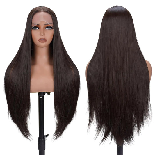 TAGUO Lace Front Wigs for Black Women Long Straight Wig (13X5X1 Wigs-30-#4 Dark Brown 30 Inch)